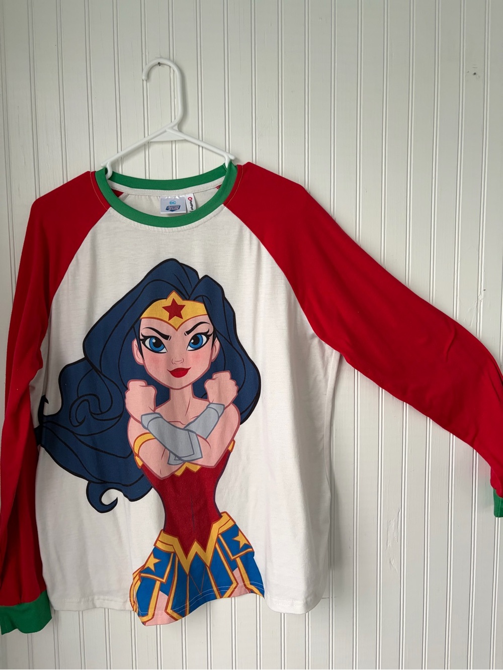 Wonder Woman (XL) Graphic Raglan Tee for Ladies- Red & White